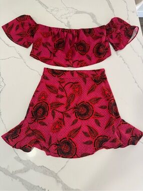 Skirt & Crop Top set from Missguided- Vibrant Pink & Red Floral